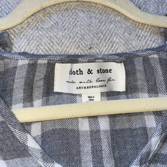 Anthropologie Cloth & Stone Sz xS Grey Plaid Pullover Top Ruffled Neck - Picture 5 of 5